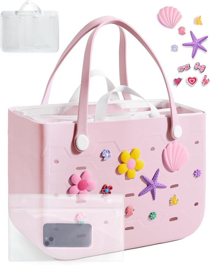 BAGSMART Beach Bag for Women, Water-resistant Rubber Tote Bag, Sandproof Vacation Essentials for Summer Swim Cruise Pool - Image 8