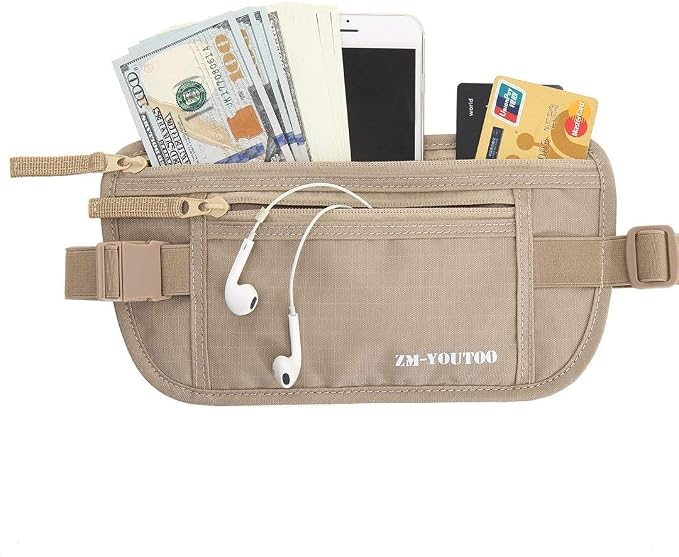 ZM-YOUTOO Money Belt for Travel - Hidden Travel Pouch Protect Your Credit and Money With RFID Blocking Passport Holder Waist Wallet (Khaki) - Image 2