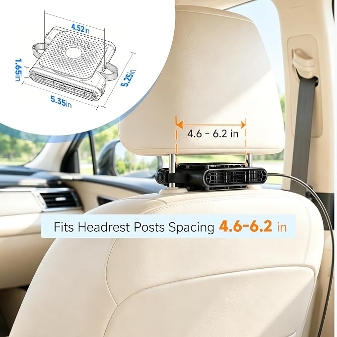 ElfTrip Car Seat Fan with Dual Air Outlets, Corded USB Car Fans for Kids for Driver Passenger, Stronger 3 Speeds, Forward or Backward Airflow, Fits in Most Car SUV (1 Pack No-Recharge Plug-in to Work) - Image 2