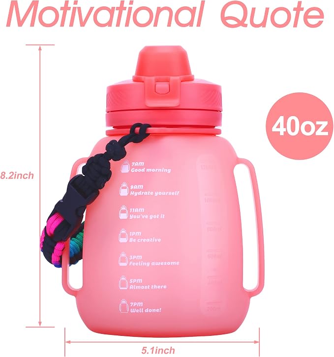 TakeToday Collapsible Water Bottles for Outdoor, 40oz, Pink | Time Marker, BPA-Free Silicone, Folds for Travel, Paracord Handle for Hiking, Gym, Camping, Leakproof - Image 8