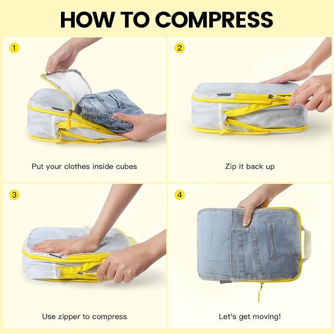 PFEYRPK Lightweight Compression Packing Cubes for Suitcases, Compressible Expandable Travel Packing Organizer with Clear Toiletries and Backpack Bag, Travel Essentials for Carry on Luggage 7 Set - Image 4