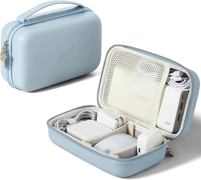 Portable Charger Case, Tech Pouch Travel Organizer, XL, Blue | Hard Shell Electronic Storage for MacBook Power Adapter, Magic Mouse, Charging Cords, Power Bank Laptop Accessories by Linpr