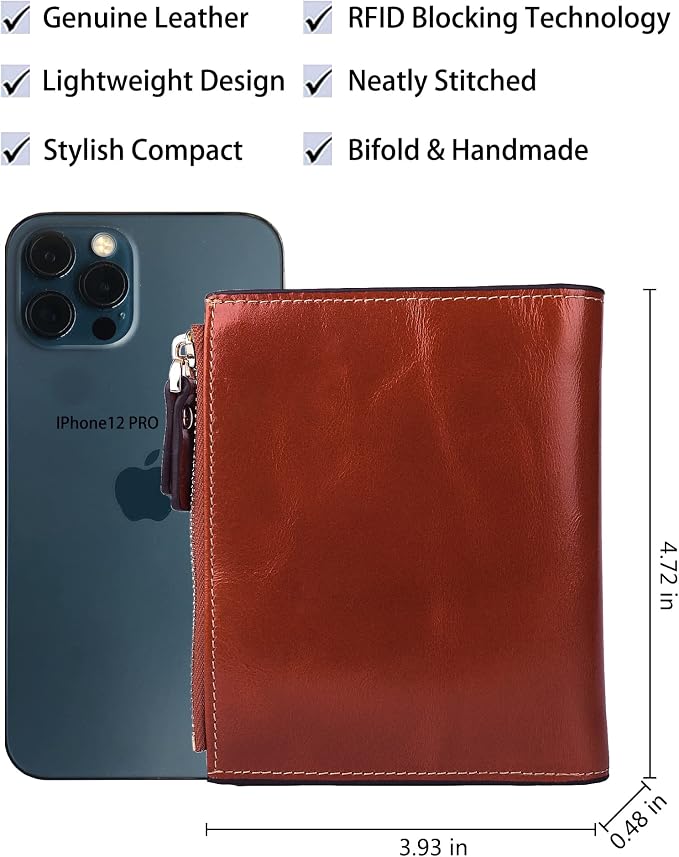 Women's RFID Blocking Leather Small Compact Bi-fold Zipper Pocket Wallet Card Case Purse with id Window - Image 4