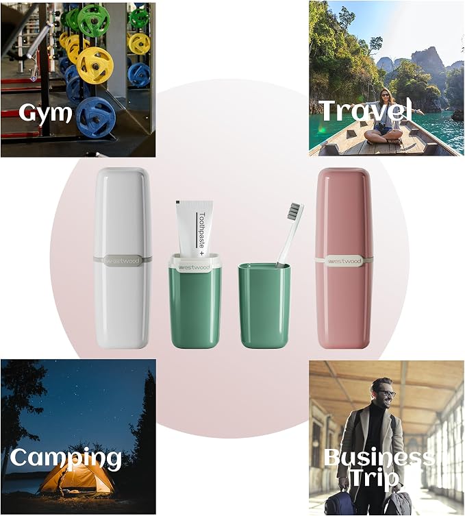 HyJeryty Simple Green Toothbrush Travel Case, Portable Travel Toothbrush & Toothpaste Holder Cover Organizer Container with Mouthwash Cup for School, Camping, Business Trip, Bathroom Storage - Image 7