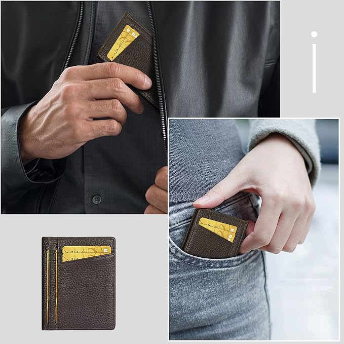 Unaone Slim Minimalist Wallet - Premium Leather RFID Blocking Front Pocket Wallets with 8 Card Slots and 2 ID Window, Dark Coffee - Image 6