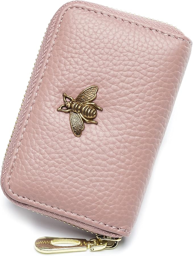 imeetu RFID Credit Card Holder, Small Card Wallet Women, Leather Card Case | Genuine Leather Women's Card & id Cases, Change Coin Purse with Zipper Keychain id Window, 20 Colors & 3 Styles, Daily, Gifts by imeetu