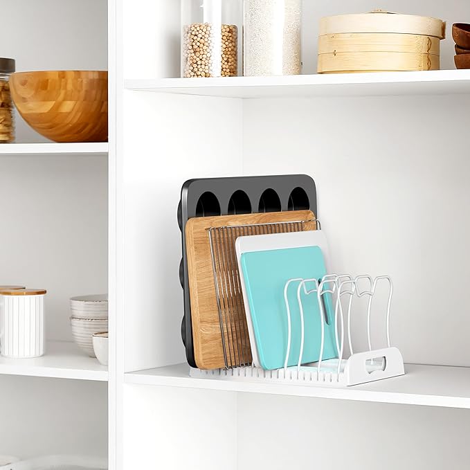 Simple Houseware 7 Compartments Adjustable Pan Organizer, White - Image 3