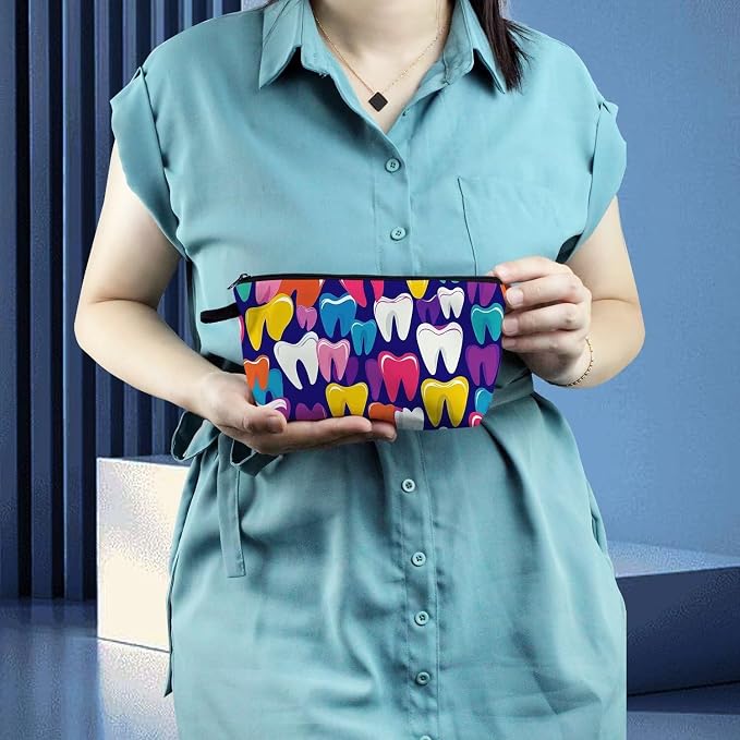 Livel lhood Cartoon Teeth Cute Small Makeup Bag -2 | Printed Padded Cosmetic Organizer Zipper Pouch, Cartoon Teeth Gift for Women Friends - Image 6