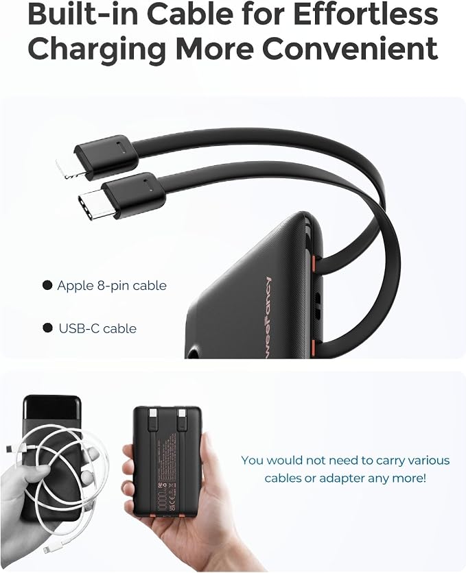 WeeFancy Compact Portable Charger 10000mAh with Built-in Cables | 22.5W Fast Charging Power Bank, Smaller Battery Pack for iPhone, Samsung, Android, Flight & Travel-Friendly, TSA-compliant - Image 7