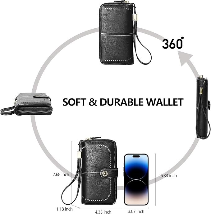 TFKGS Wallet for Women RFID Blocking Leather Large Capacity Card Holder Ladies Phone Clutch Travel Long Purse Wristlet | RFID Blocking - Image 4