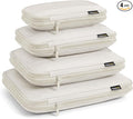4 Piece Compression Packing Cubes for 3–7 Day Travel, Off White | Wrinkle-Resistant Memory Fabric, Breathable Mesh Panel, Double-Zipper, Small to Large Size Bag, Smart Organization by SOARSAIL