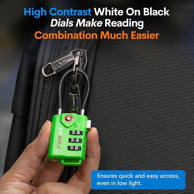 TSA Approved Cable Luggage Locks, Re-settable Combination with Alloy Body (Green 4 Locks) - Image 8