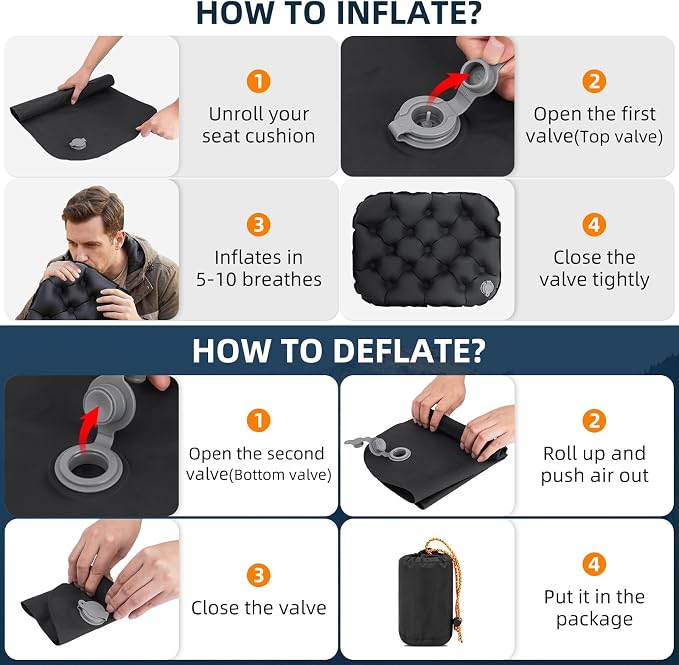 Inflatable Seat Cushion, Lightweight Stadium Seat Cushion for Bleachers Pad | Portable & Foldable Travel Compact Air Seat Cushion for Airplane Long Flights Outdoor Hiking Climbing Camping Sports Events - Image 4