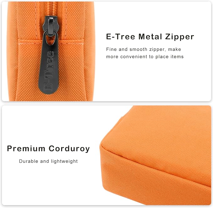 E-Tree Cute Small Makeup Bag,Cosmetic Toiletry Make up Skin Care Little Items Pouch for Purse,Zipper Mini Tech Charger Cable Electronic Organizer Case,Travel Accessories for Women Men Teen,Orange - Image 2