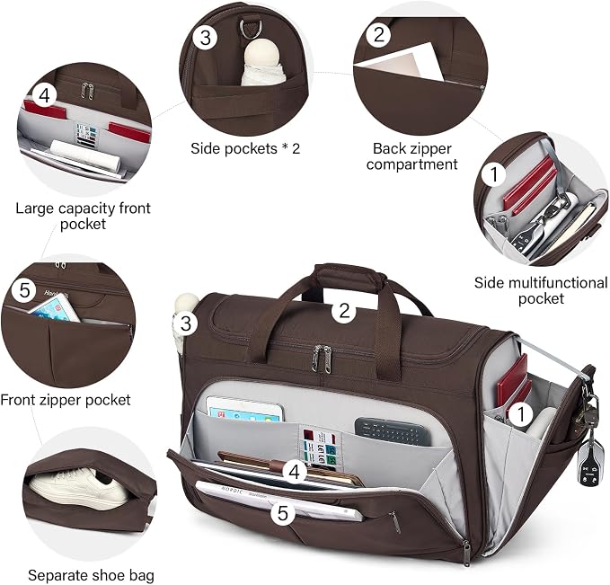 Hanke Carry On luggage Bags for Travel, Large Foldable Duffle Bag for Travel, Softside Lightweight Travel Bag Carry On Bags for Airplanes Women, Travel Tote Bags for Women Men.（Coffee） - Image 4