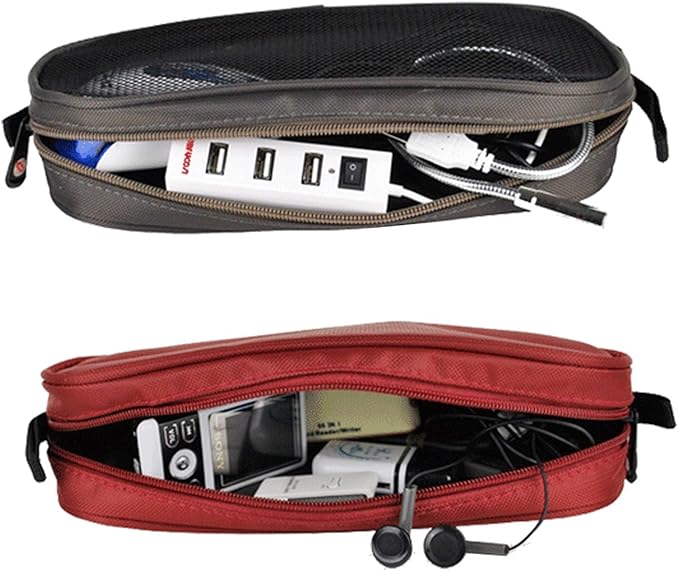 Universal Electronics Accessories Travel Organizer - Zipper Mesh Adapter Case for Laptop, Notebook, Tablet, Power, Mouse, Cord, USB Accessories - Red - Image 6