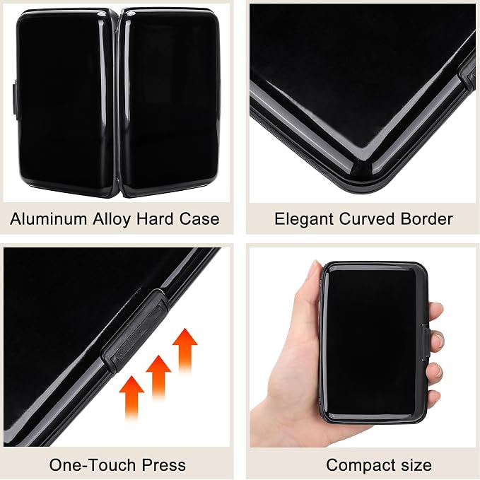 Mini RFID Aluminum Wallet Credit Cards Holder Business Card Case Metal ID Case for Men Women (Black) - Image 3
