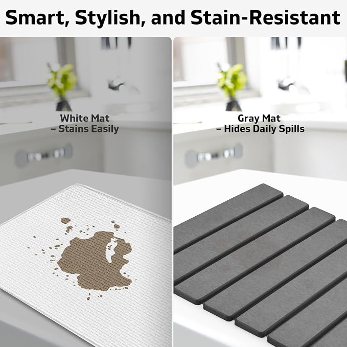 Large Stone Dish Drying Mat for Kitchen Counter – 24"(L)×16 "(W) Foldable Super Absorbent Diatomaceous Earth Dish Drying Mat, Kitchen Counter Mats for Plate Rack, Cups, Match Any Countertop - Gray - Image 5