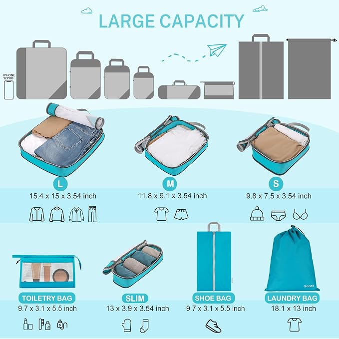 Gonex Compression Packing Cubes for Travel, Mesh Bags Luggage Organizers | Set of 4/5/6/7/10 for Essentials, Extensible, Fits 20"Carry-on Suitcases, See-through Mesh, Double Zipper Compression - Image 4