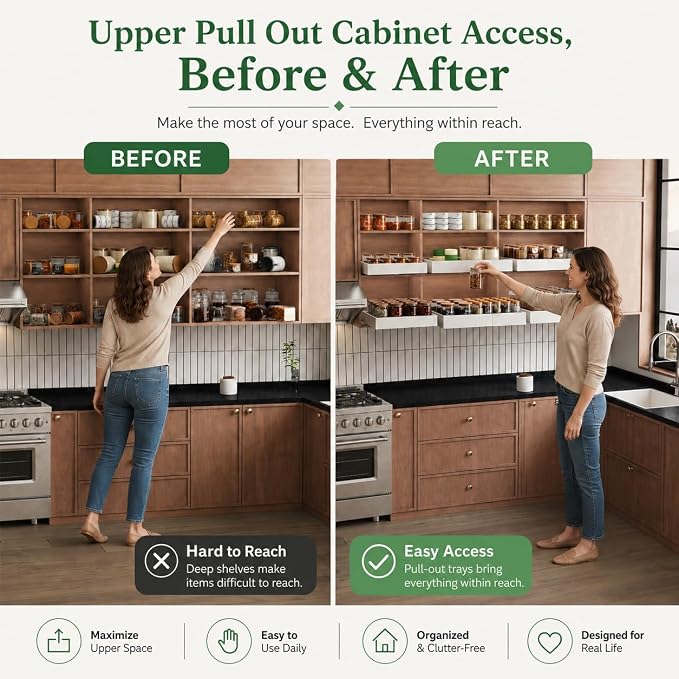 Fokyfok 2PC Pull out Cabinet Organizer,Expandable,Upper Cabinet,Kitchen | 11"–18"Wx10"–13"D,No Drill,Pull out Drawers,Cabinet Drawer Slide out,Roll out Shelves,Pantry,Bathroom,Adhesive,Adjustable, - Image 4