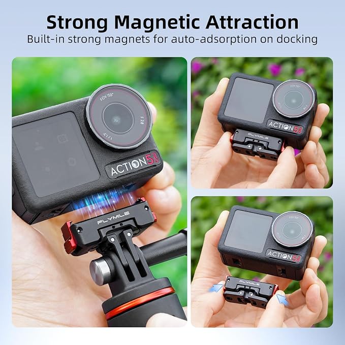 Action 5 Pro Magnetic Quick-Release Mount, 360° Horizontal Rotation Aluminum Alloy Adapter for DJI OSMO Action 5 Pro/4/3/360, with 1/4" Threaded Hole & Foldable Action Camera for Tripod Accessories - Image 4