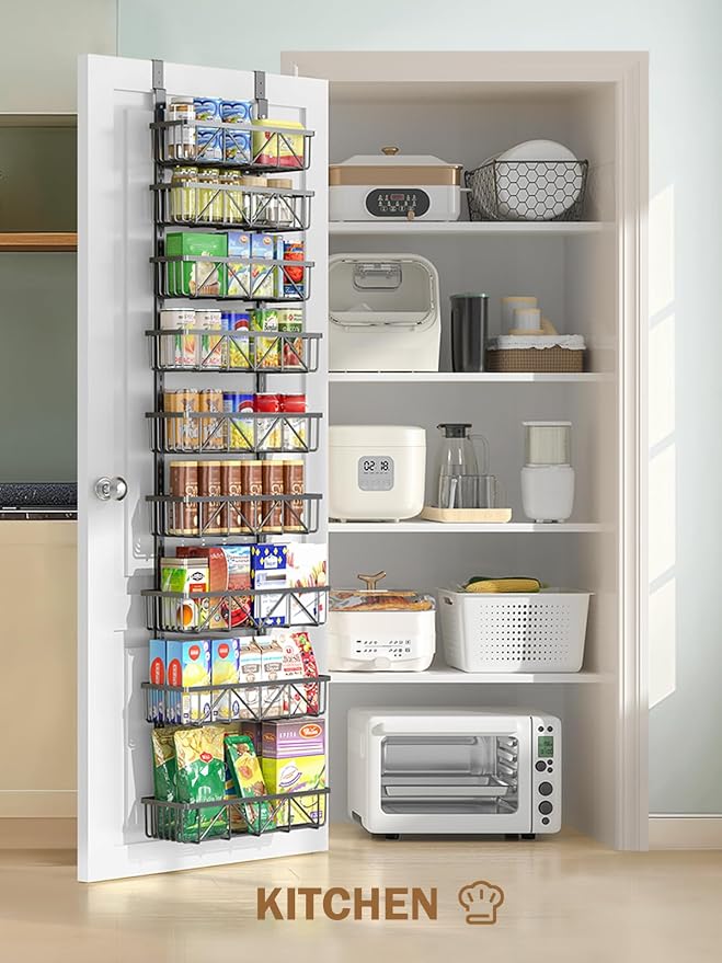 Delamu Adjustable Over the Door Pantry Organizer, 9-Tier Metal Pantry Organization and Storage for Kitchen, Hanging Spice Rack Seasoning Shelves, Cabinet Door Organizer for Easy Install, 16" Black - Image 8