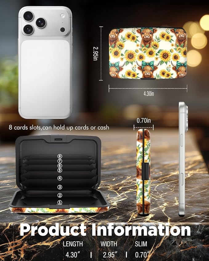 Maicican RFID Blocking Aluminum Credit Card Holder | Slim Metal Wallet for Women & Men, Business Card Case for Travel, Fits Front Pocket, Card holder wallet - Cute Cow - Image 6