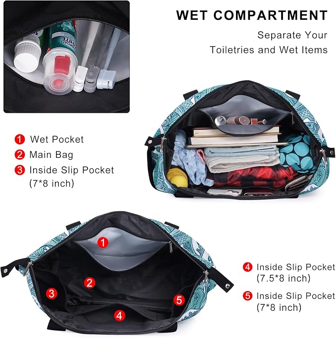 Expandable Duffel Bag for Women with Trolley Sleeve/Wet Pocket Weekender Travel Tote Large Carry On Overnight Luggage - Image 4