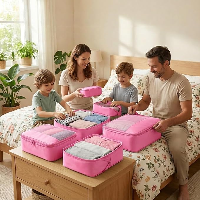 4 Piece Compression Packing Cubes for 3–7 Day Travel, Space Saving Travel Organizers with Breathable Mesh, Double-Zipper Packing Cubes for Carry-On & Suitcases (Petal) - Image 7