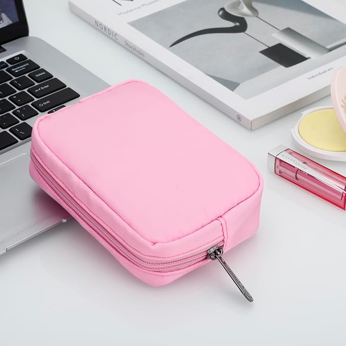 E-Tree Cute Small Makeup Bag, Cosmetic Toiletry Skin Care Make up Little Items Pouch for Purse,Zipper Mini Tech Charger Cable Electronic Organizer Case,Travel Accessories,Pink - Image 6