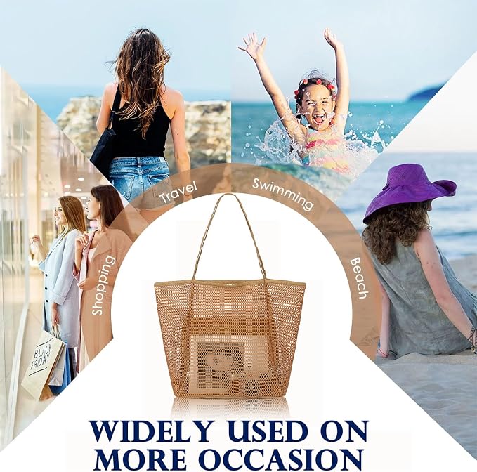 Fammart Mesh Beach Bag for Women, Summer Straw Tote Hobo Pool Bags with Zipper Pocket, Travel Vacation Cruise Essentials 2026 - Image 7