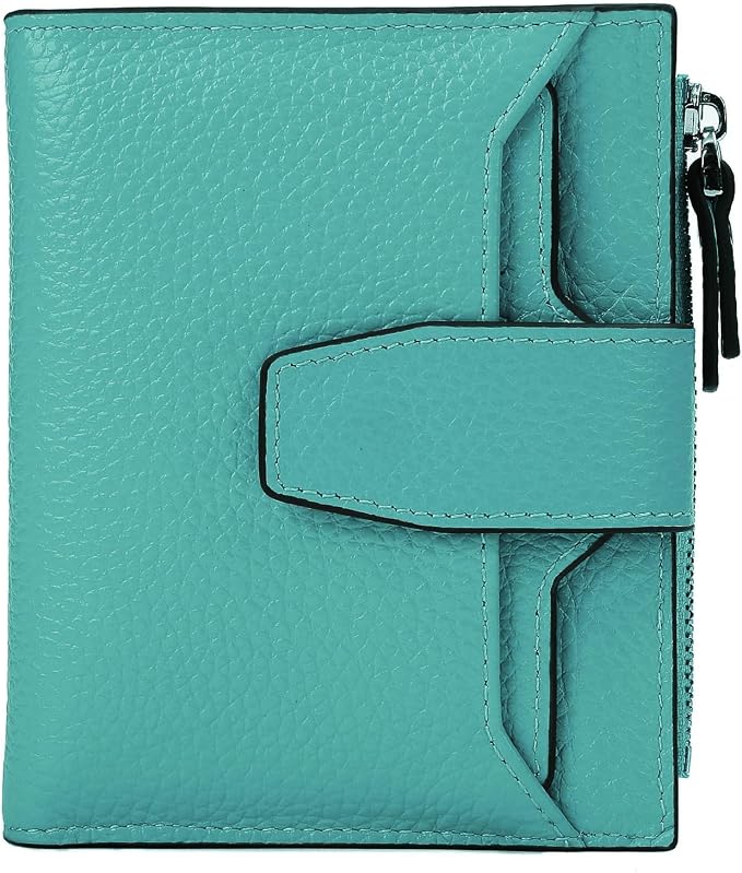 Women's RFID Blocking Leather Small Compact Bi-fold Zipper Pocket Wallet Card Case Purse with id Window by AINIMOER