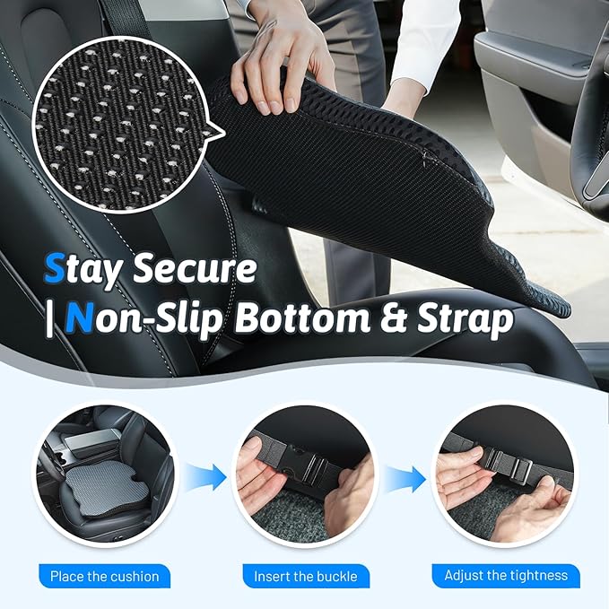 Wedge Car Seat Cushion for Better Visibility & Sciatica Pain Relief | High Density Memory Foam, Non-Slip Ergonomic Car Seat Cushion for Driving, Universal Fit for Car, SUV,Truck & Tractor - Image 6