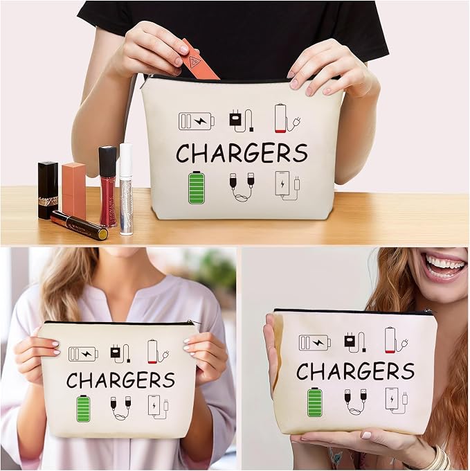 Cable Charger Makeup Bag,Charging Cord Electronics Accessories Travel Pouch | Girlly Canvas Tech Themed Cosmetic & Toiletry Organizer Case, Cute Christmas Birthday Gift for Women Teen Girls,Dorm Traveler - Image 3