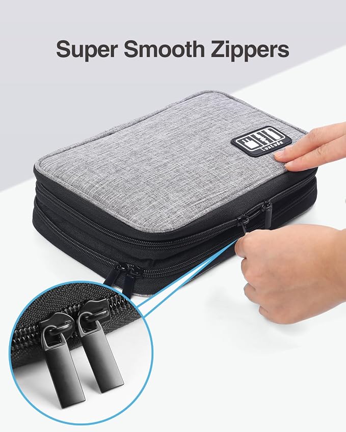 Double Layer Cord Organizer Bag, Portable Cable Storage Case, Flat Electronic Organizer Travel Case, Portable Tech Bag for Cable/Cord Storage/iPad (up to 7.9")/Wall Charger/Electronics - Image 6