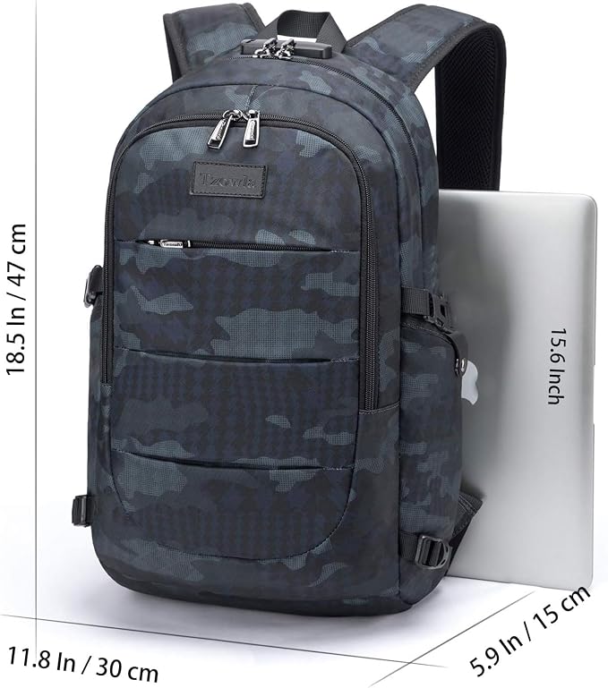 Tzowla Travel Laptop Backpack Water Resistant Anti-Theft Bag with Giant Tumbler Holder Pocket and Lock 15.6 Inch Computer Business Backpacks for Women Men Work College Gift,Casual Daypack(BlueCamo) - Image 5