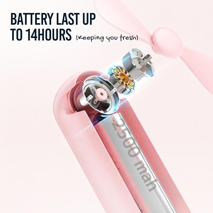 3-in-1 Portable Handheld Fan with Mirror & Flashlight - Mini Personal Fan, 22H Cooling, USB Rechargeable Travel Fan for Women, Makeup, Concerts & Summer (Pink) - Image 5