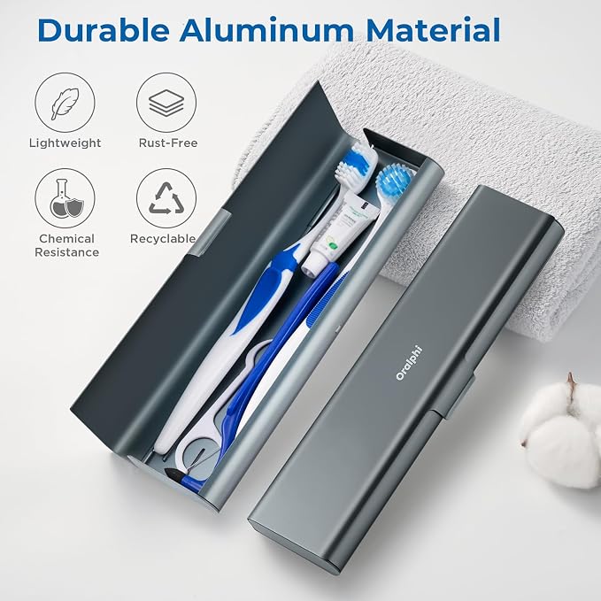 Wider Aluminum Toothbrush Travel Case, Portable Travel Toothbrush Holder, Durable Manual Toothbrush Box Container for Traveling, Bathroom, Camping, Business Trip, Gray Blue - Image 2