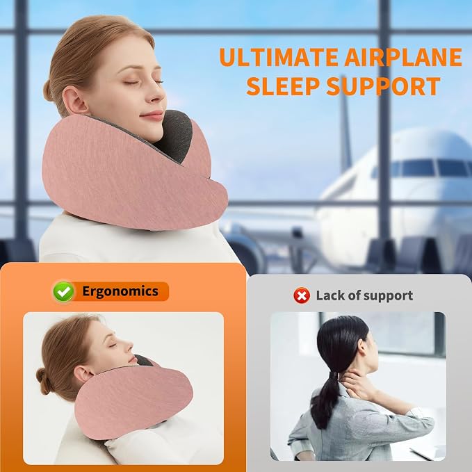 Travel Neck Pillow Airplane, Memory Foam Travel Pillows for Comfort on Sleeper Hold Compact and Ergonomic Design for Traveling Car Rides Home Road Trip Essentials for Adults and Kids (Pink) - Image 6