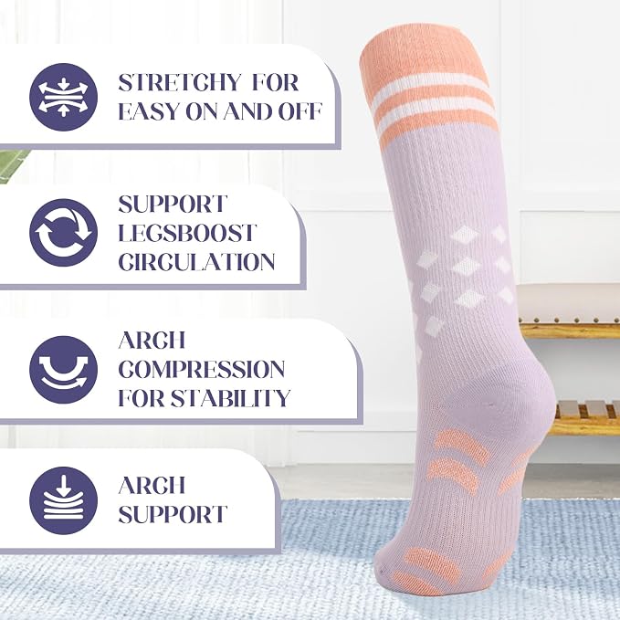 4/6 Pairs Compression Socks for Women 20-30mmHg Knee High Socks | Breathable Comfort Support Socks, Thick Cotton Fabric, Striped Ribbed Design, Fatigue Relief, For Nurses Flying Pregnancy - Image 2