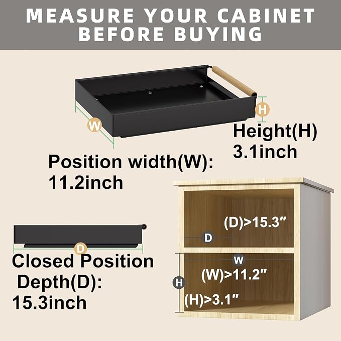 Pull Out Cabinet Organizer, 15.3'' Deep Expandable Slide Out Cabinet Organizer Fixed with Adhesive Nano Film, Slide Out Drawers Pull Out Tray for Cabinet in Kitchen, Pantry, Bathroom, Black - Image 2