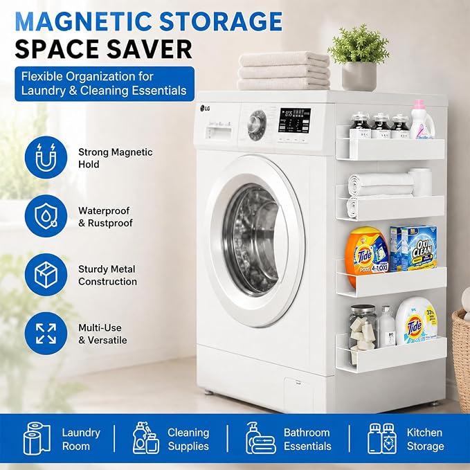 4 Pack Magnetic Cup Holder Heavy Duty, 12 Cup Capacity Water Bottle Organizer fit for Stanley Cup, Tumbler Storage Rack for Kitchen, Side of Fridge, Garage, Laundry Room, Cabinet, Pantry, RV - White - Image 6