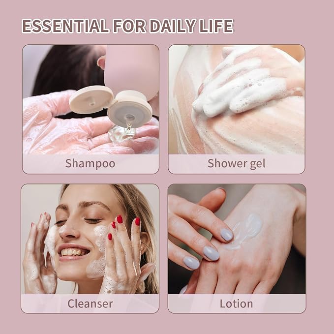 Empty Shampoo Bottles 6.7oz, Pink Flip Cap Refillable Plastic, 4 Pack Set | Toiletry containers for conditioner, big large size squeeze bottles, body wash lotion dispenser, toiletries leakproof liquid - Image 3