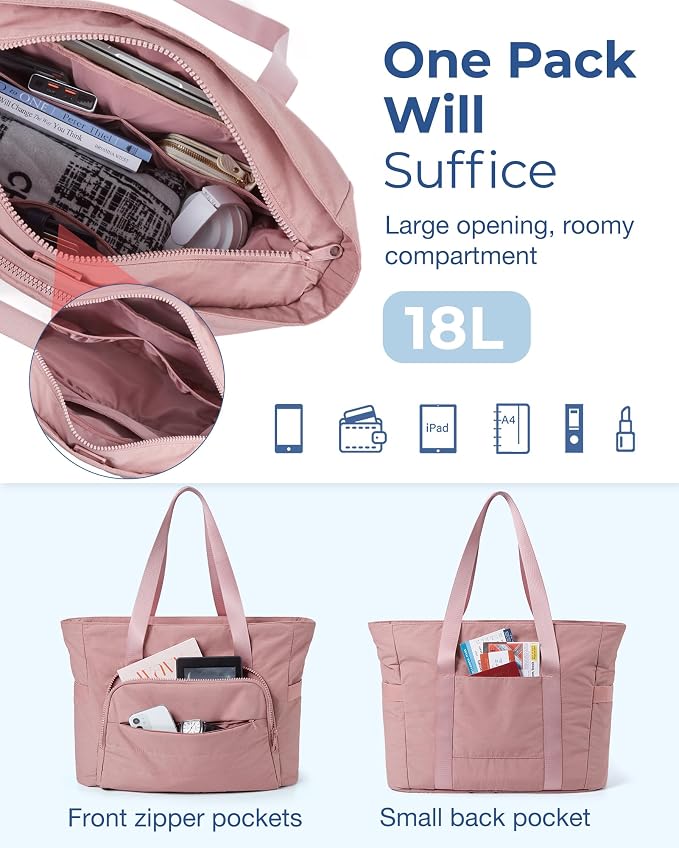 BAGSMART Tote Bag for Women, Lightweight Tote Bag with Yoga Mat Strap, Quilted Shoulder Bag Handbag for Daily, Work, Gym - Image 2
