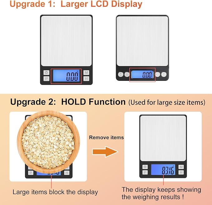 BOMATA 0.01g Small Digital Gram Scale, Upgraded 1kg Jewelry Scale | USB Rechargeable, Larger Display, Hold Function, High Precision, Grams and Ounces for Herb, Coin, Powder,Yeast, Kitchen Black - Image 3