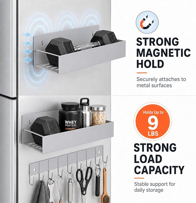 SMRCAD Metal Magnetic Spice Rack 4 Pack with Hook – Heavy-Duty | Iron construction, dust-resistant, fits condiment bottles, includes screws for optional wall mount - Image 3