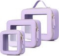 Pinkmik Clear Makeup Bag, (Purple, L+M+MINI) | Waterproof, Travel Case for Cosmetics and Toiletries, Women's Purse Organizer, Clear Car Bag with Zipper by Pinkmik