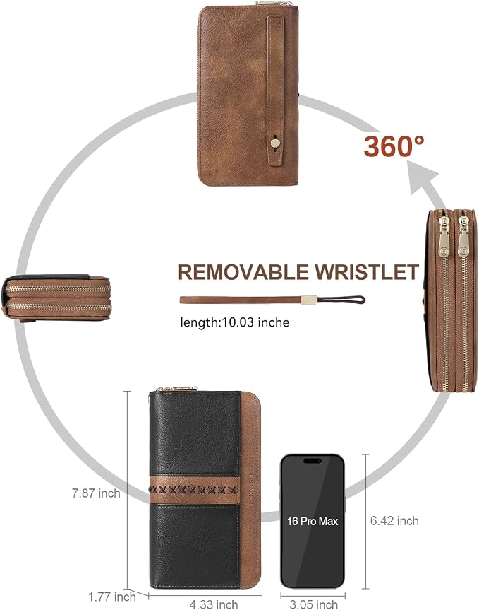 BOSTANTEN Wristlet Wallets for Women RFID Large Capacity Clutch Wallet | 24 Card Slots, 2 Zipper Pockets, Phone ＆ Card Holder, Zip Around, Hand Strap, Vegan Leather, Great Gifts - Image 5