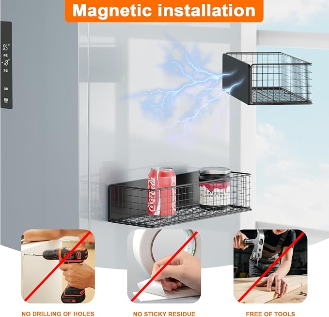 2Pack Magnetic Basket Organizer Holder for Fridge | Magnetic Storage Bin Box Containers, For Refrigerator Whiteboard Classroom - Image 2