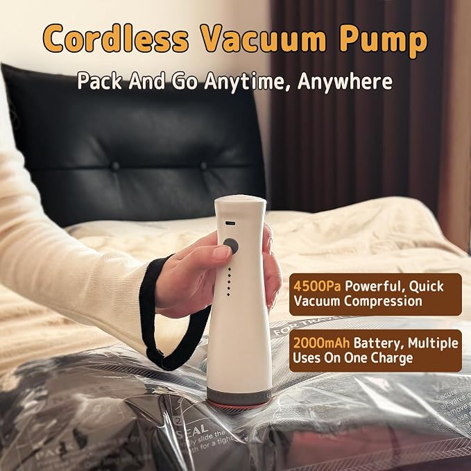 Travel Vacuum Bags with Wireless Rechargeable Pump, Vacuum Seal Bags for Clothing, Compression Space Saver for Luggage & Suitcase, 12 Combo Travel Size - Image 2